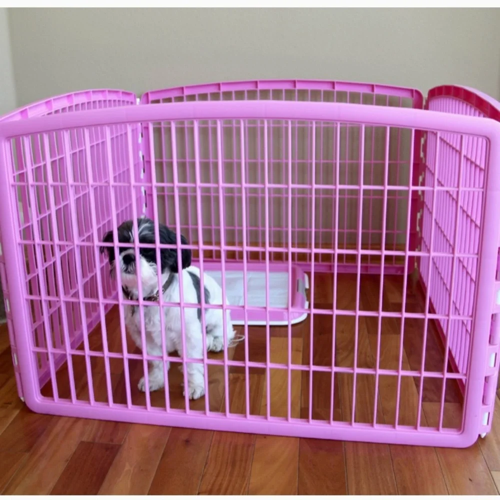 Pink dog pet pen indoor outdoor gate fence playpen kids outside inside playhouse